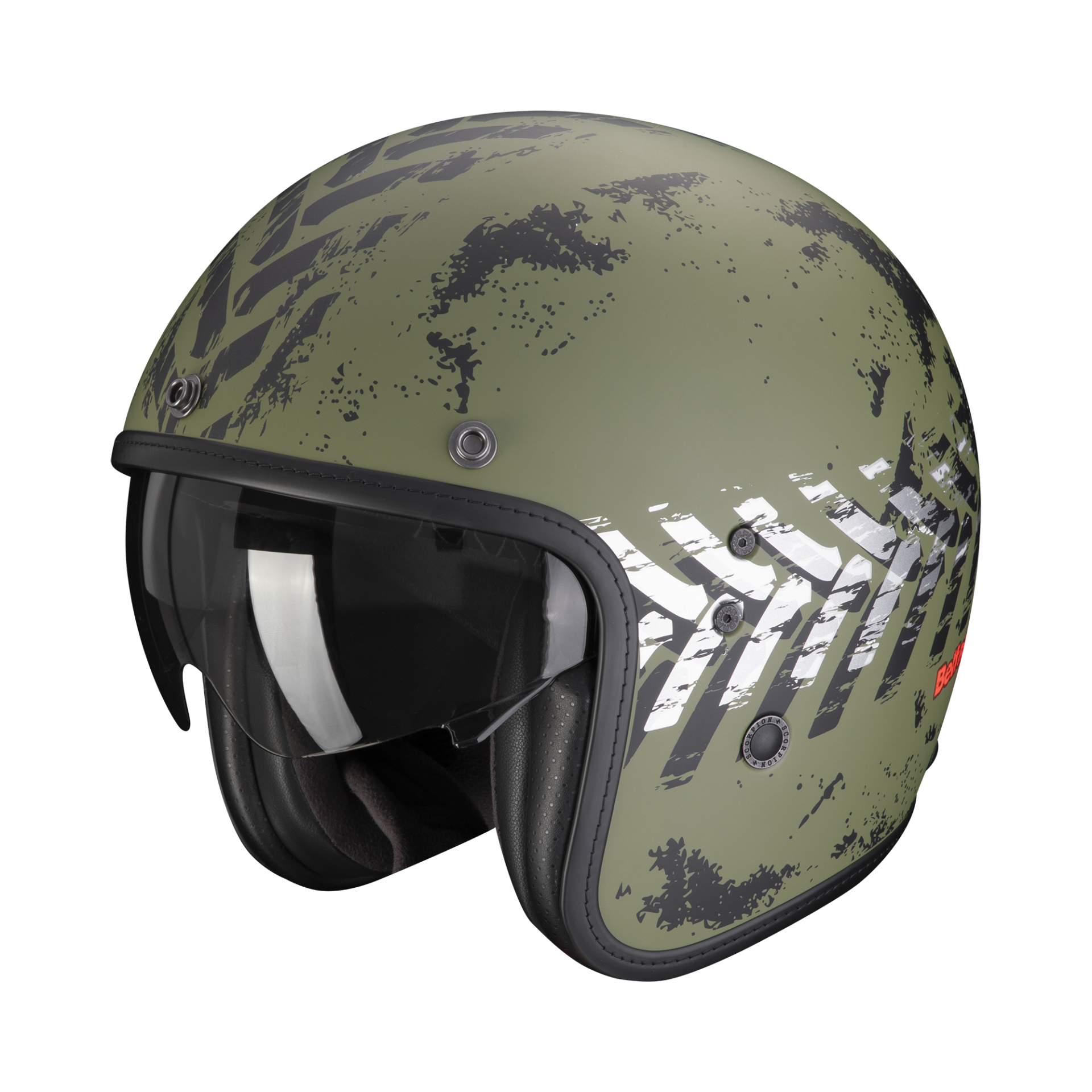 Image of Scorpion Belfast Evo Nevada Matt Green-Silver Jet Helmet Talla XL