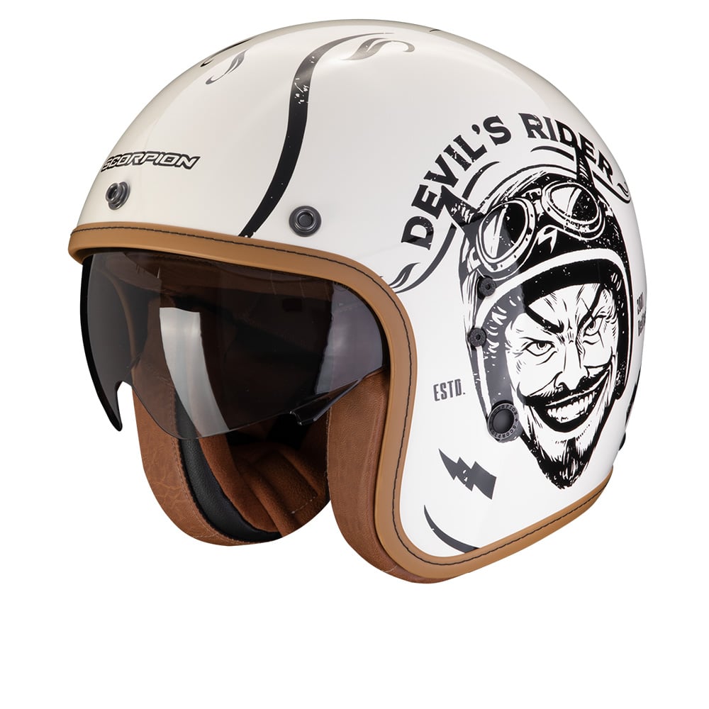 Image of Scorpion Belfast Evo Romeo Cream Black Jet Helmet Talla 2XL