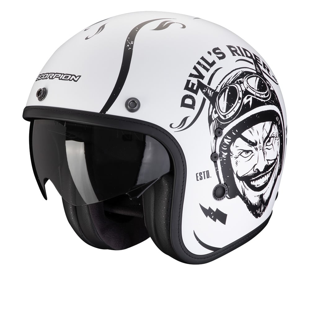 Image of Scorpion Belfast Evo Romeo Matt White Black Jet Helmet Talla 2XL