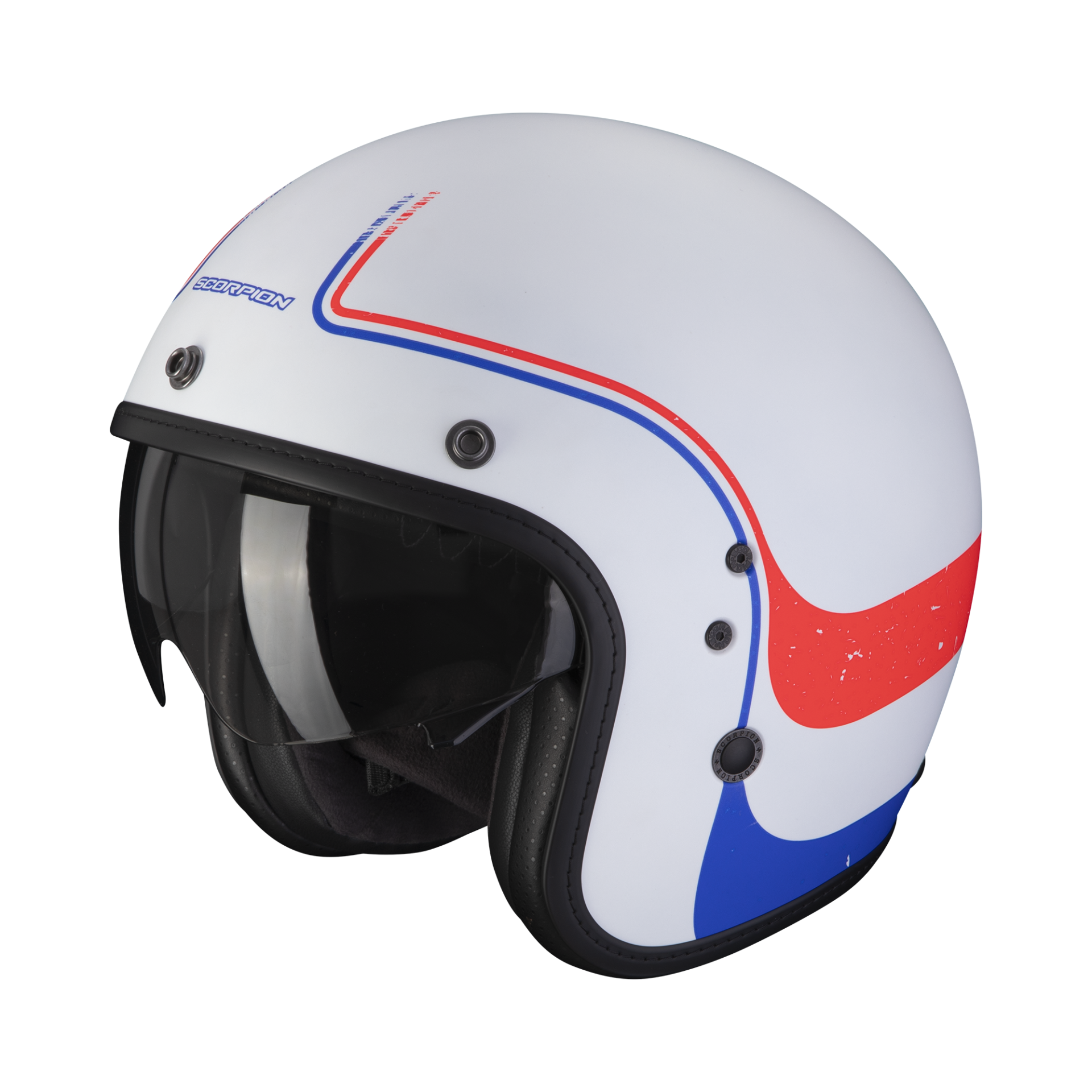 Image of Scorpion Belfast Evo Soul Matt White-Blue-Red Jet Helmet Size S EN