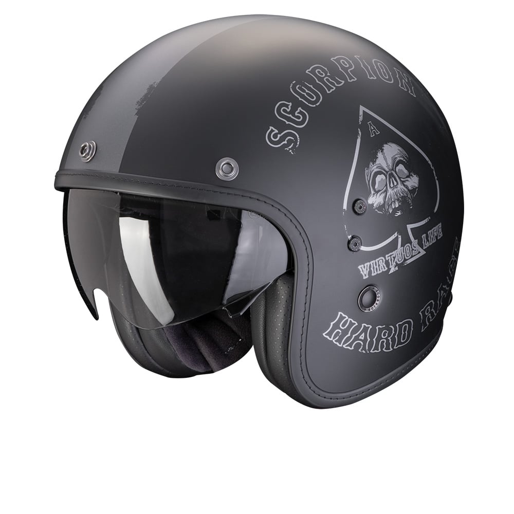 Image of Scorpion Belfast Evo Spade Matt Black Silver Jet Helmet Size L ID 3701629110442