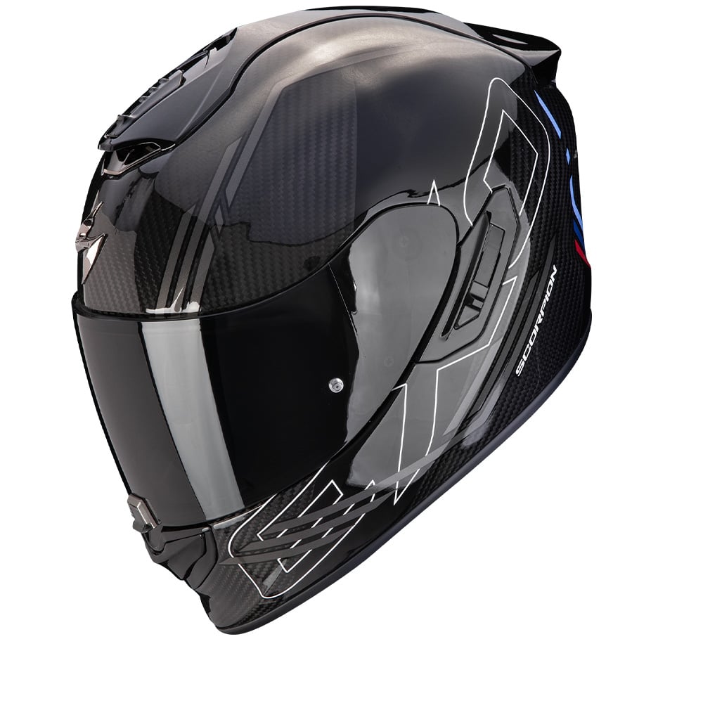 Image of Scorpion EXO-1400 Evo 2 Carbon Air Reika Black-Silver-Blue Full Face Helmet Size 2XL ID 3701629105622