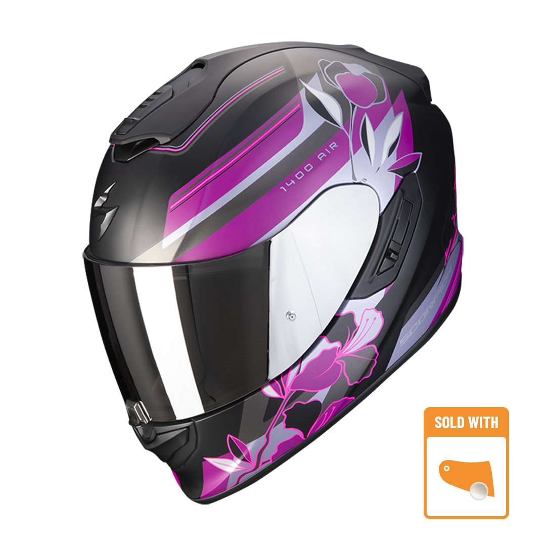 Image of Scorpion EXO-1400 Evo Air Gaia Matt Black Pink Full Face Helmet Size L ID 3399990101123