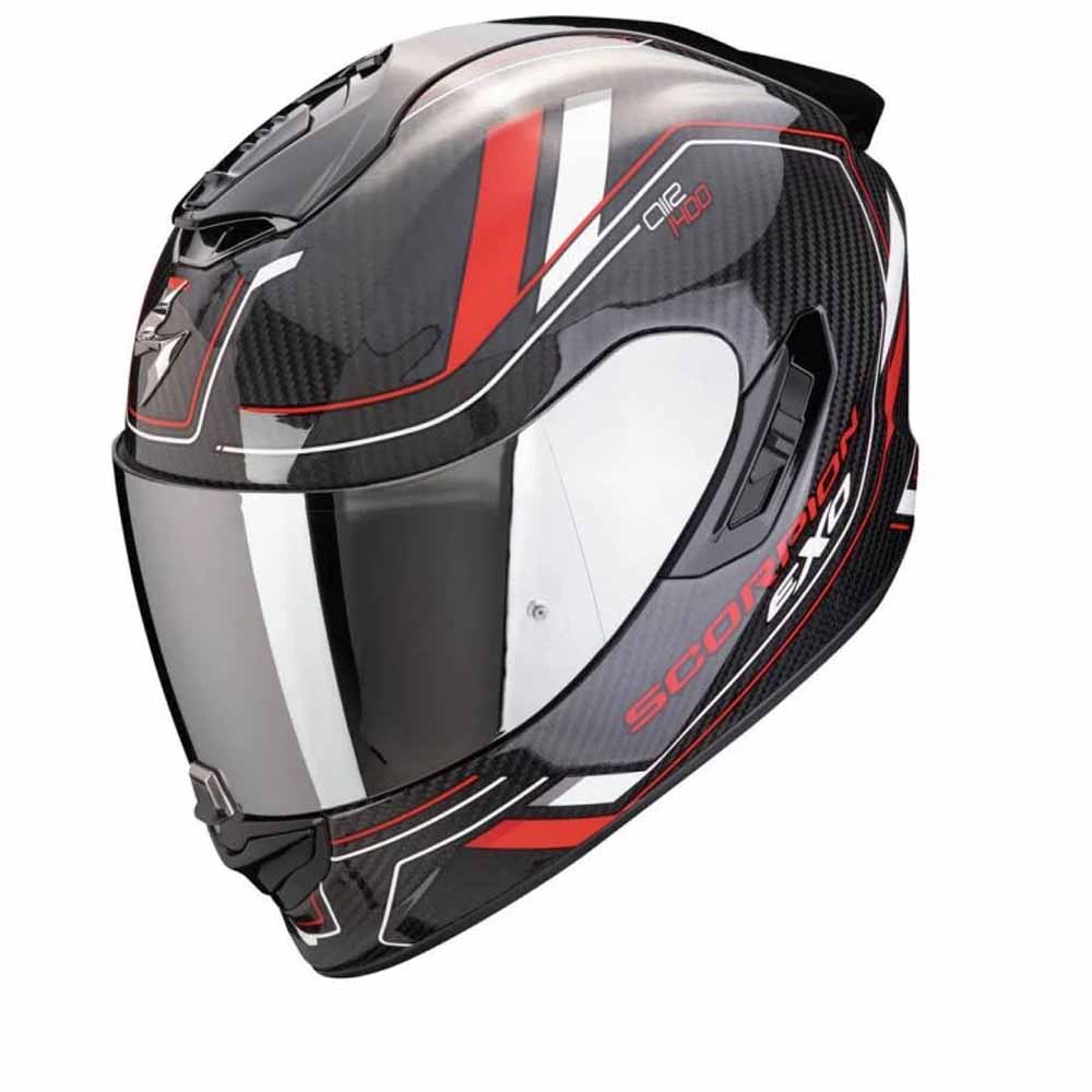 Image of Scorpion EXO-1400 Evo II Carbon Air Mirage Black Red White Full Face Helmet Size L ID 3701629109033