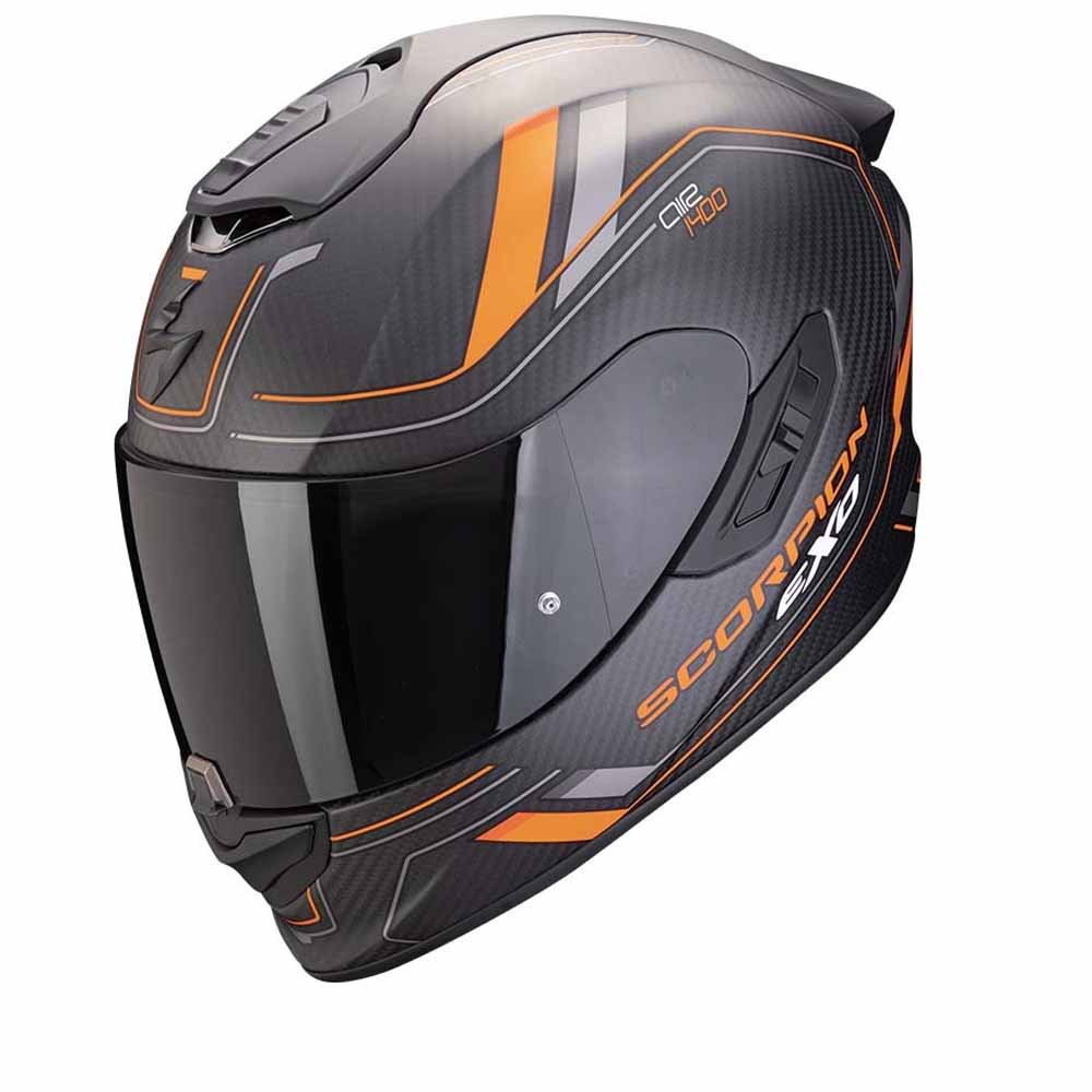 Image of Scorpion EXO-1400 Evo II Carbon Air Mirage Matt Black Orange Full Face Helmet Size L ID 3701629109095