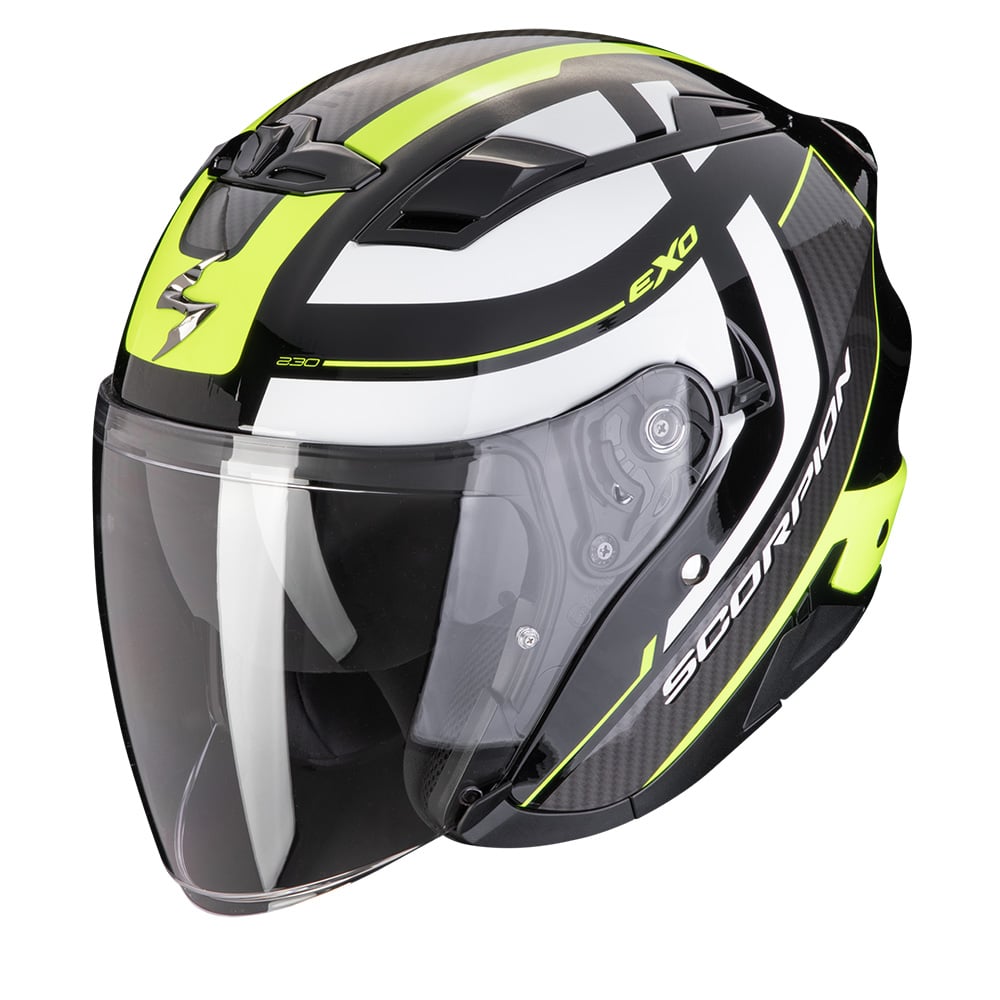 Image of Scorpion EXO-230 Pul Black Neon Yellow Jet Helmet Size L ID 3701629109668