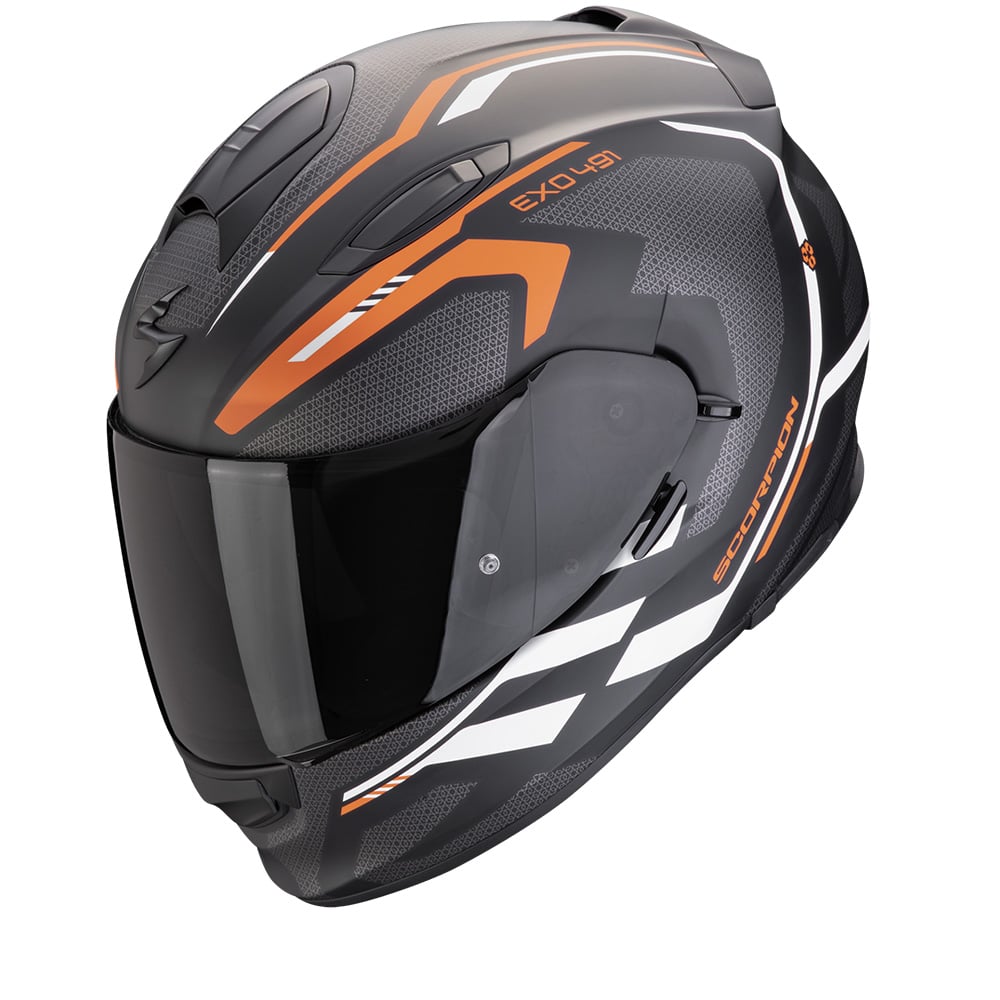 Image of Scorpion EXO-491 Kripta Matt Black-Orange-White Full Face Helmet Talla 2XL