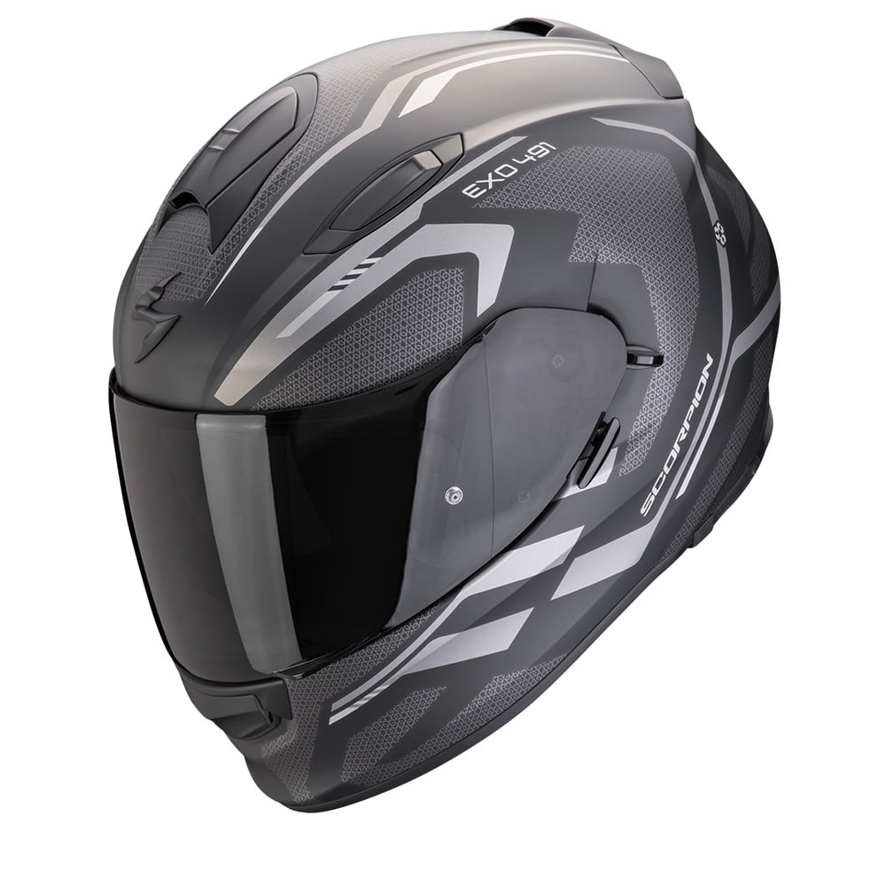 Image of Scorpion EXO-491 Kripta Matt Black-Silver Full Face Helmet Size L ID 3701629107145