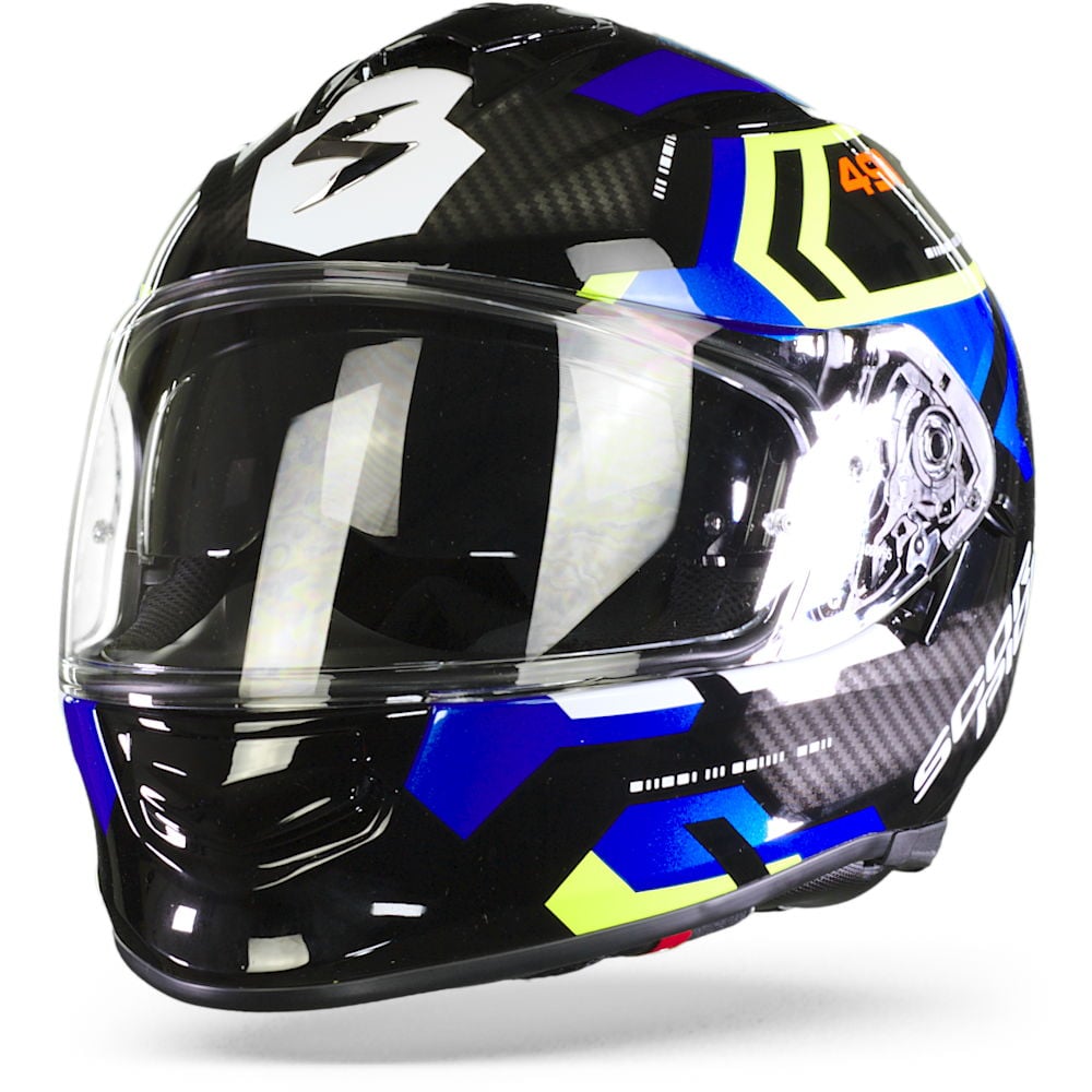 Image of Scorpion EXO-491 Spin Black Blue Neon Yellow Full Face Helmet Size M ID 3399990093763