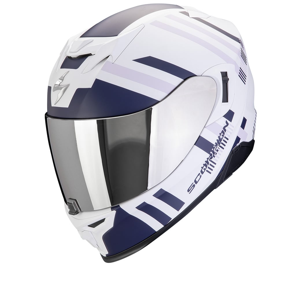 Image of Scorpion EXO-520 Evo Air Banshee Matt White Blue Purple Full Face Helmet Size M ID 3701629107671