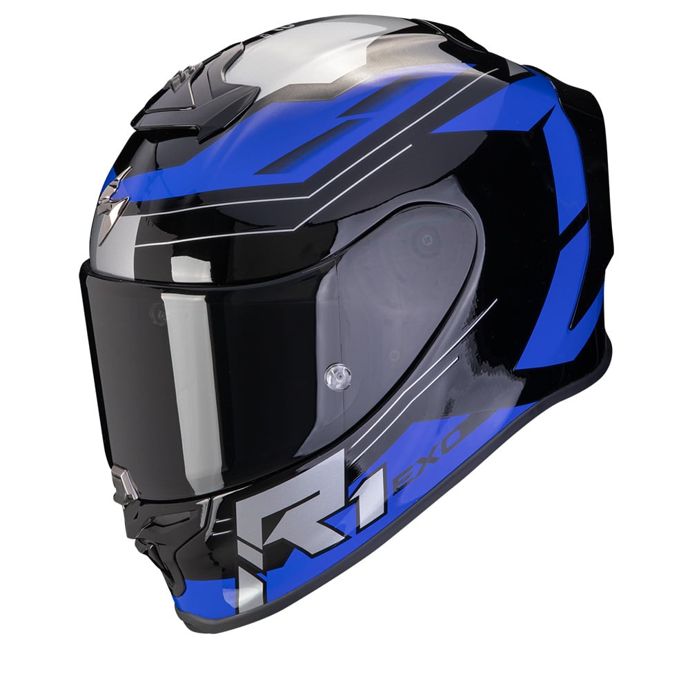 Image of Scorpion EXO-R1 Evo Air Blaze Black Blue Full Face Helmet Size L ID 3701629108869