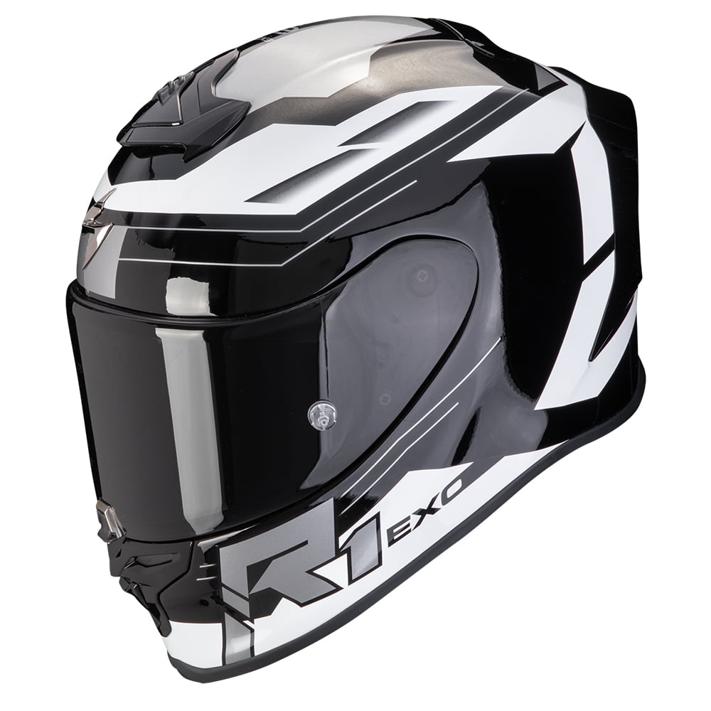 Image of Scorpion EXO-R1 Evo Air Blaze Black White Full Face Helmet Size L ID 3701629108814