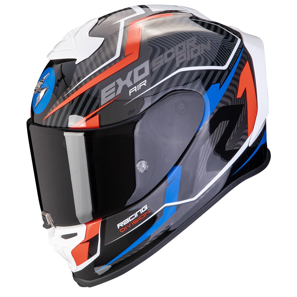 Image of Scorpion EXO-R1 Evo Air Coup Black Red Blue Full Face Helmet Talla L