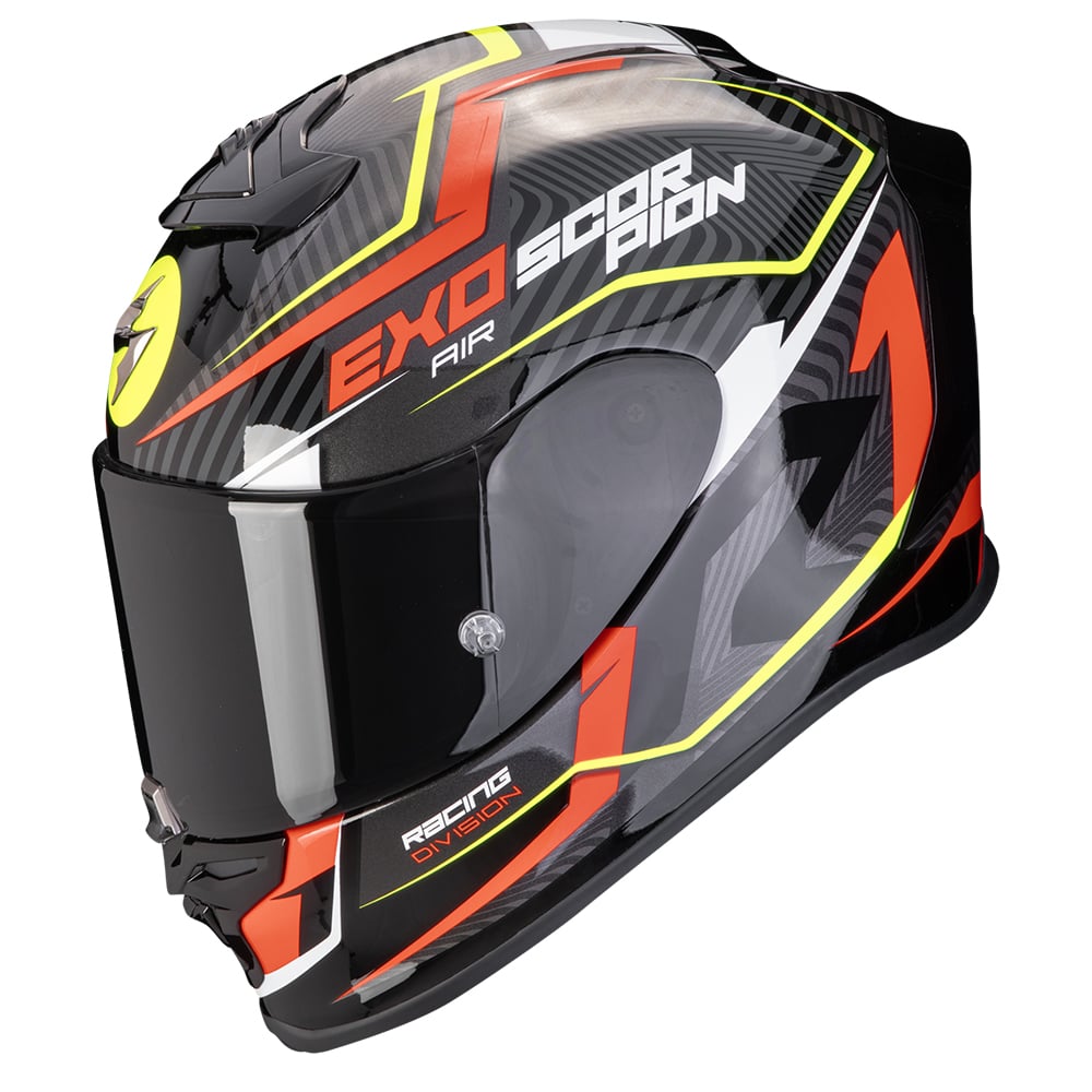 Image of Scorpion EXO-R1 Evo Air Coup Black Red Neon Yellow Full Face Helmet Talla L