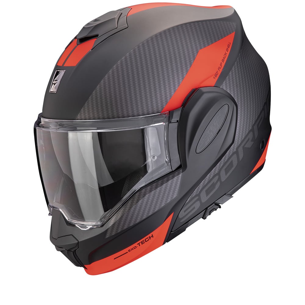 Image of Scorpion EXO-Tech Evo Team Matt Black-Silver-Red Modular Helmet Size 2XL ID 3701629110602