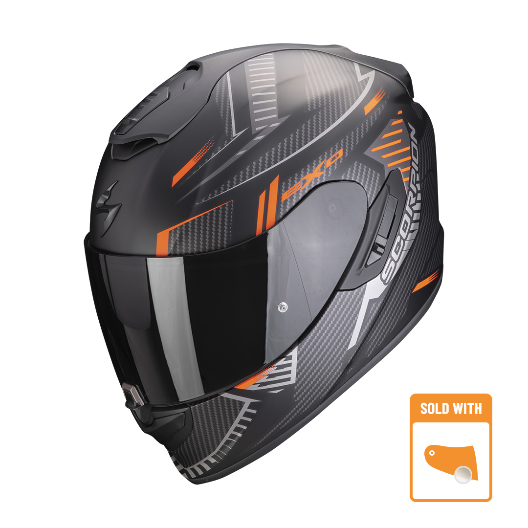Image of Scorpion Exo-1400 Evo Air Shell Matt Black-Orange Full Face Helmet Talla XL