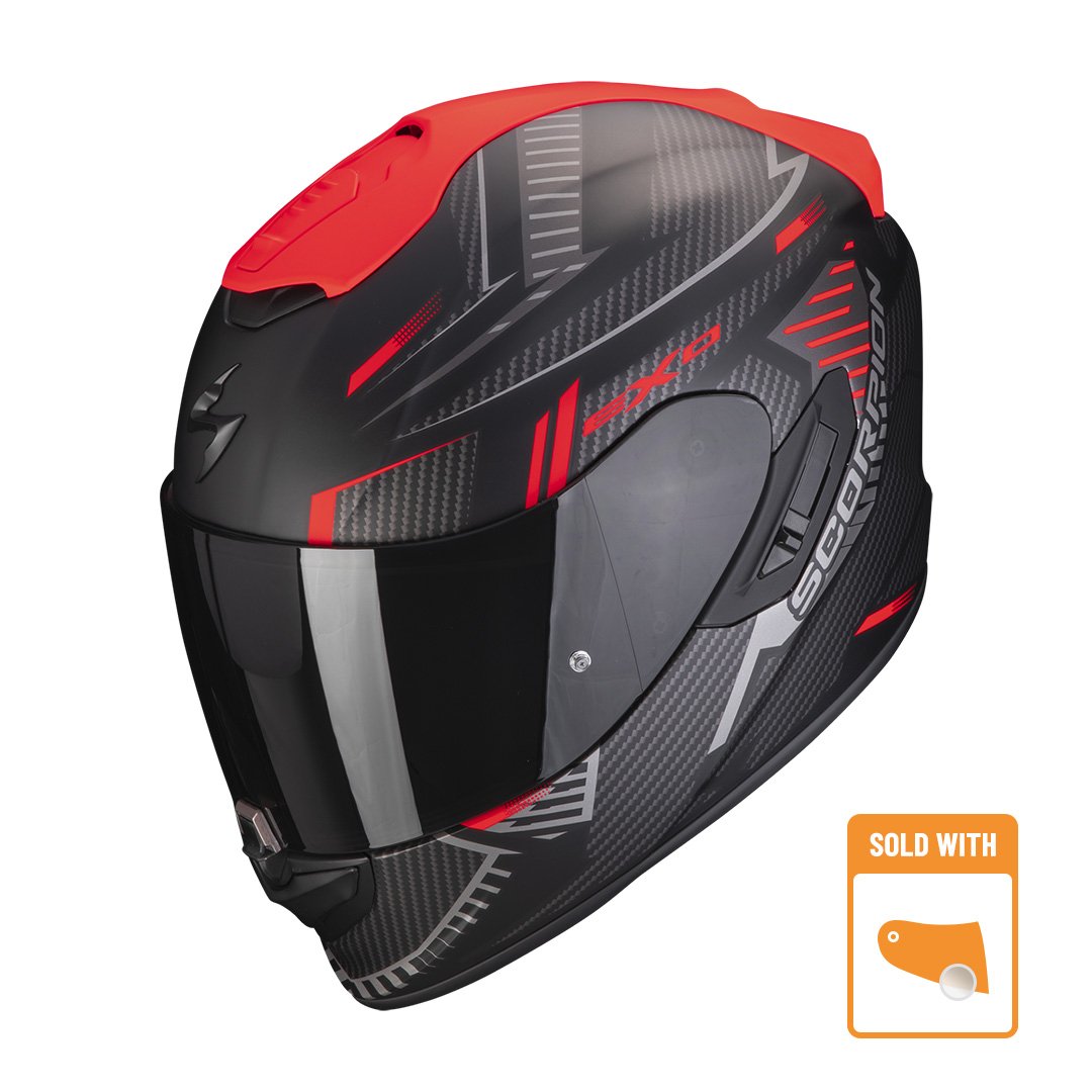 Image of Scorpion Exo-1400 Evo Air Shell Matt Black-Red Full Face Helmet Size XL EN