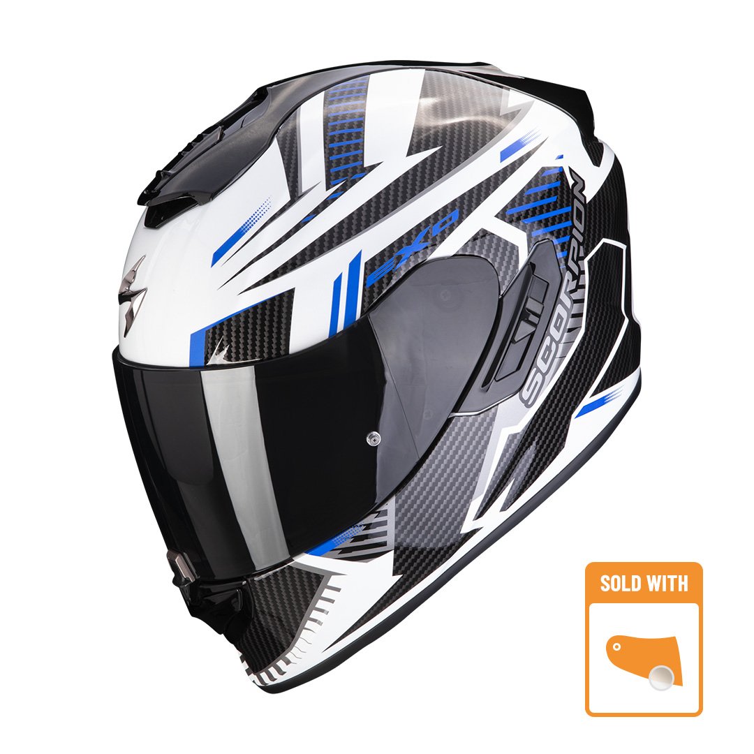 Image of Scorpion Exo-1400 Evo Air Shell White-Blue Full Face Helmet Size 2XL ID 3399990100782