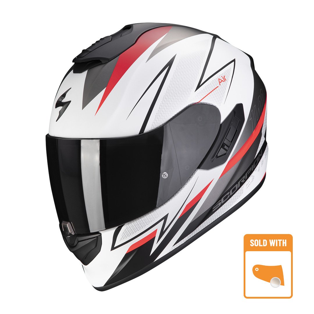 Image of Scorpion Exo-1400 Evo Air Thelios Matt White-Red Full Face Helmet Size XL EN