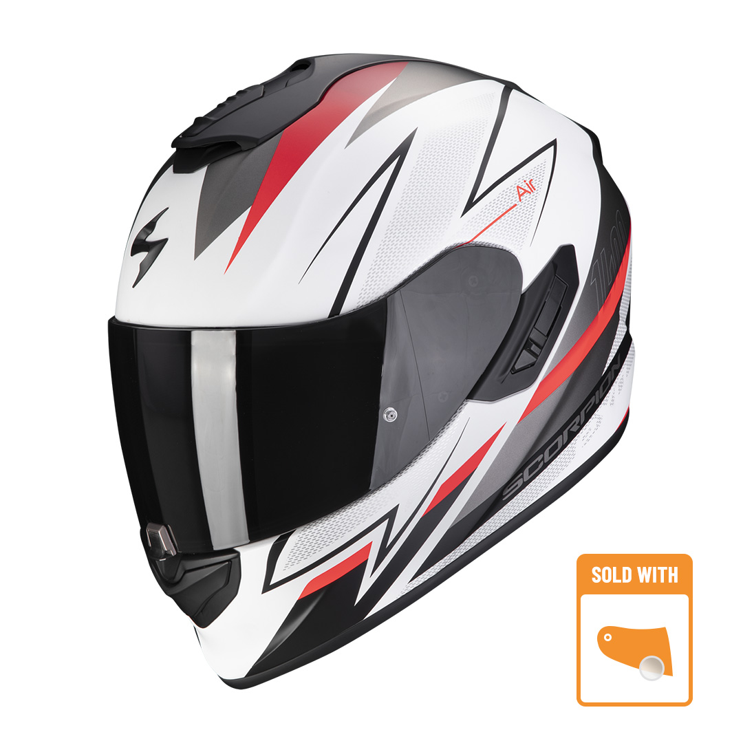 Image of Scorpion Exo-1400 Evo Air Thelios Matt White-Red Full Face Helmet Size XL ID 3399990100836