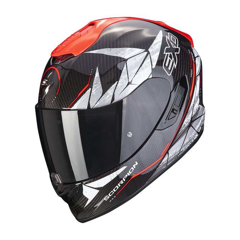 Image of Scorpion Exo-1400 Evo Carbon Air Aranea Black-Neon Red Full Face Helmet Size 2XL EN