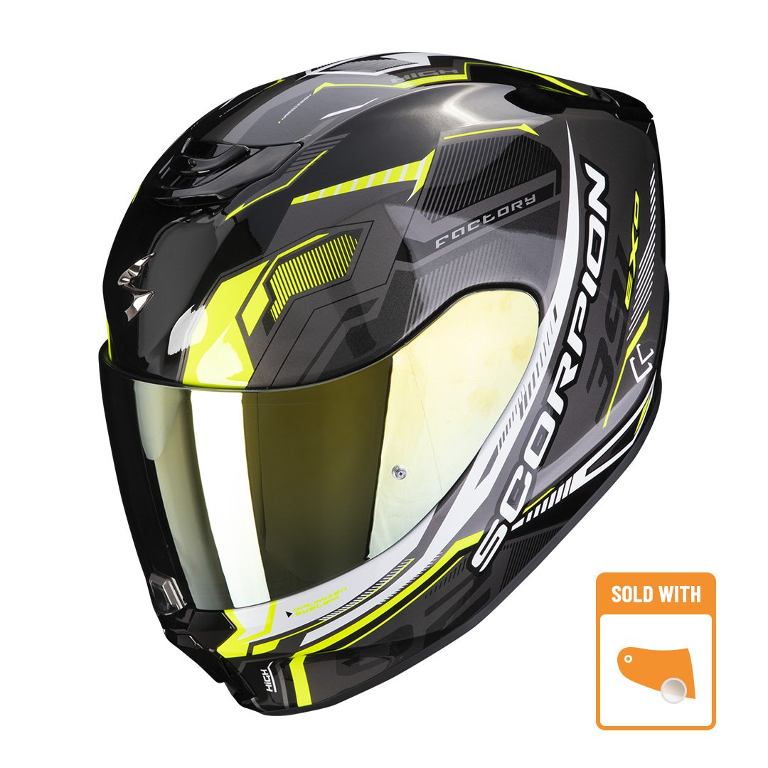 Image of Scorpion Exo-391 Haut Black-Silver-Neon Yellow Full Face Helmet Size XL EN