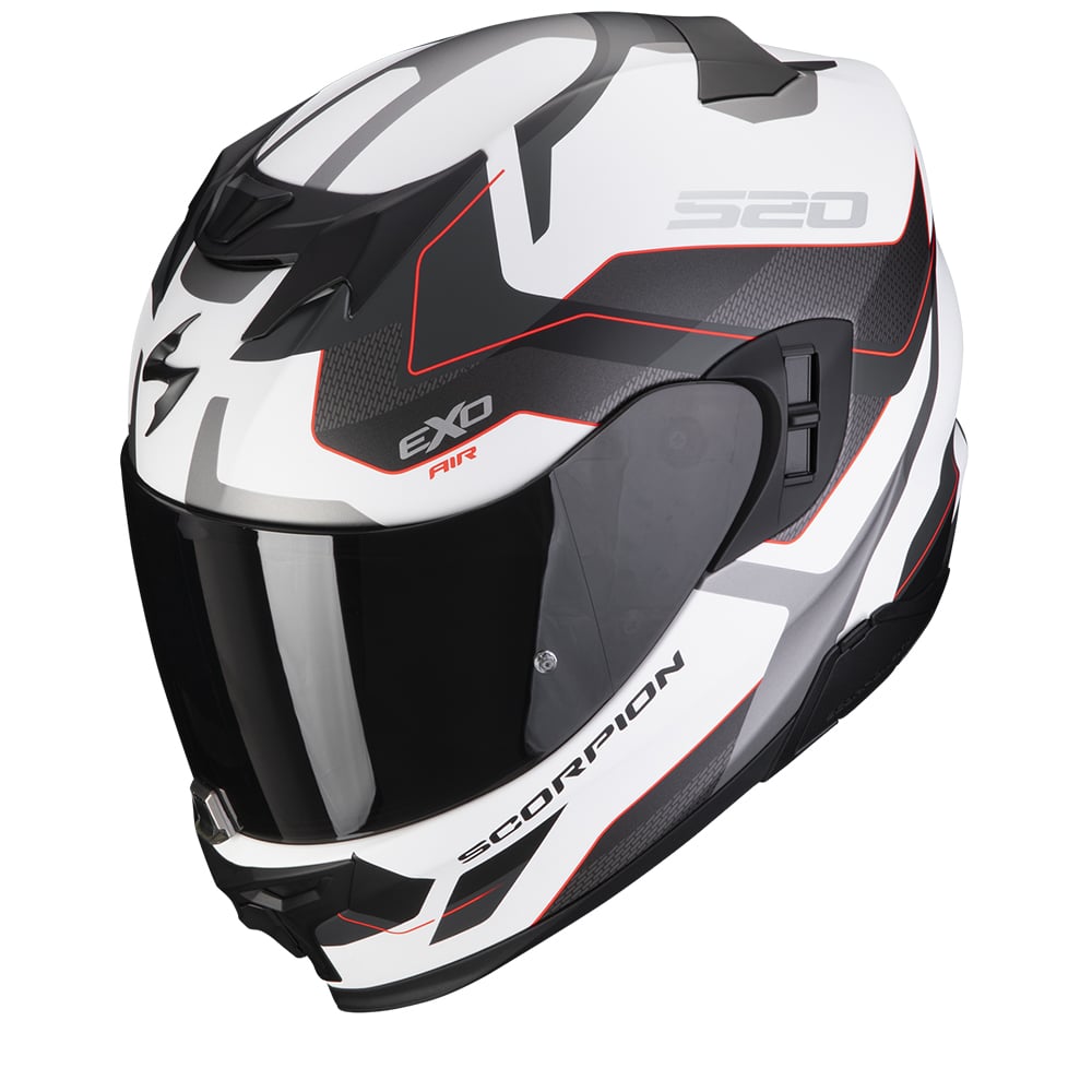 Image of Scorpion Exo-520 Evo Air Elan Matt White-Silver-Red Full Face Helmet Size L ID 3399990102960