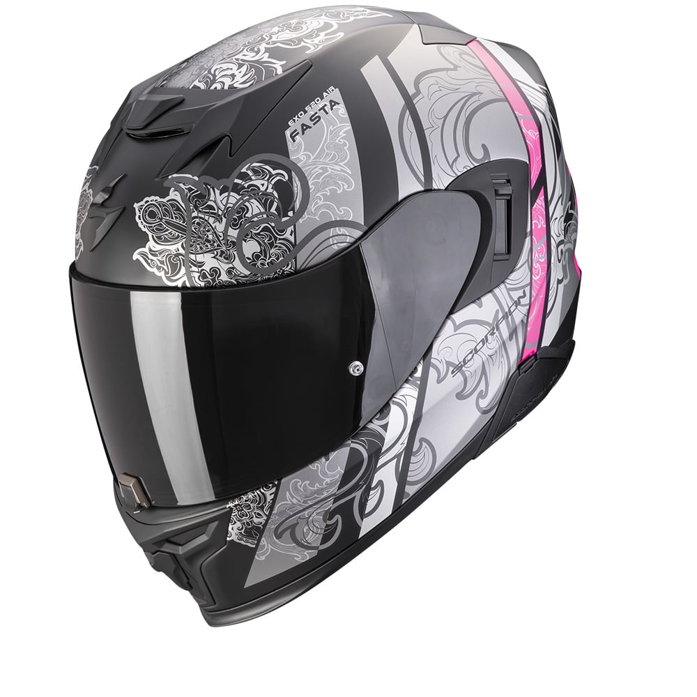 Image of Scorpion Exo-520 Evo Air Fasta Matt Black-Silver-Pink Full Face Helmet Talla L