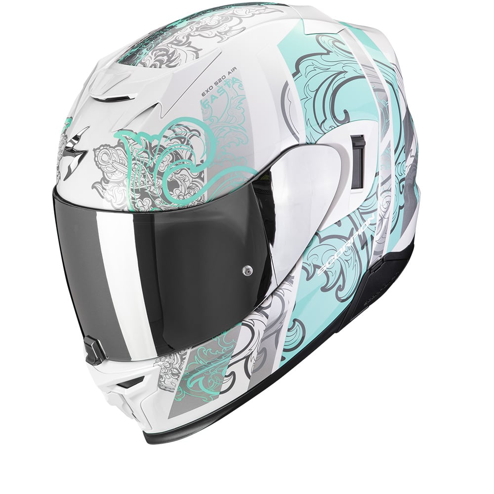 Image of Scorpion Exo-520 Evo Air Fasta White-Light Blue Full Face Helmet Size M EN