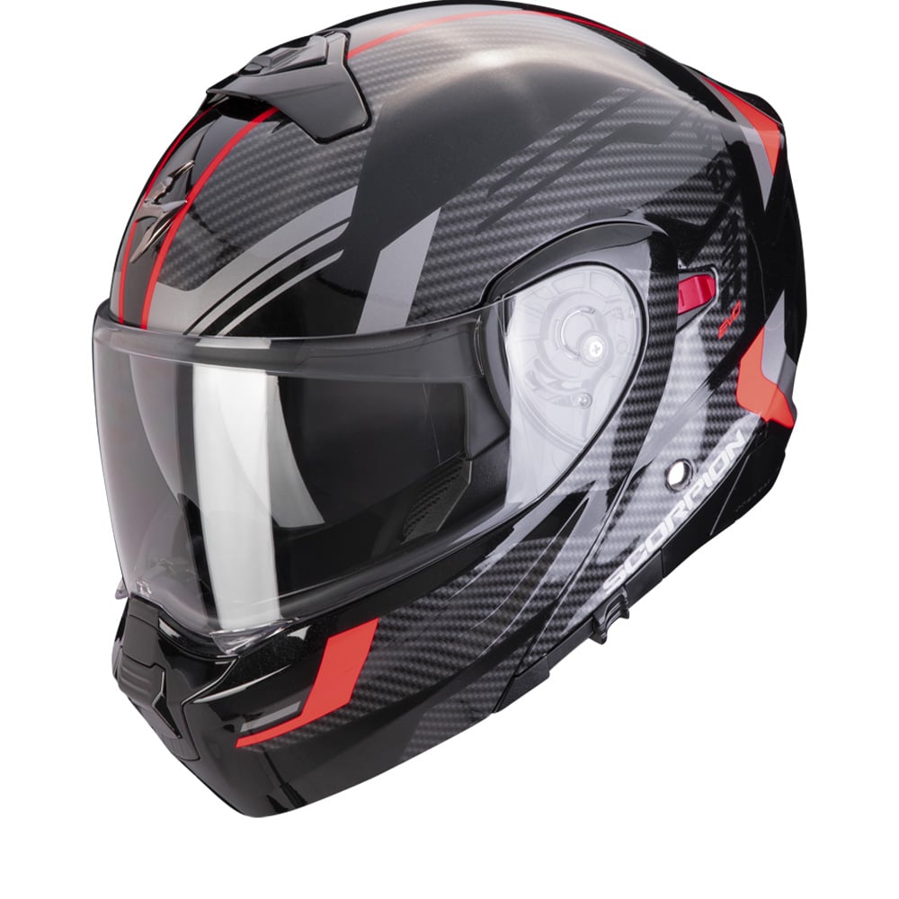 Image of Scorpion Exo-930 Evo Sikon Black Silver Red Modular Helmet Size 2XL EN