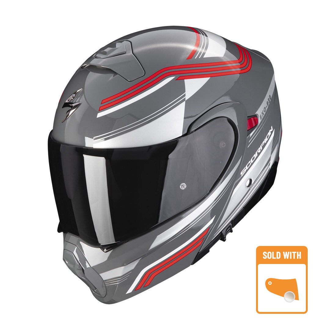 Image of Scorpion Exo-930 Multi Cement Grey-Red Modular Helmet Size S ID 3399990110774