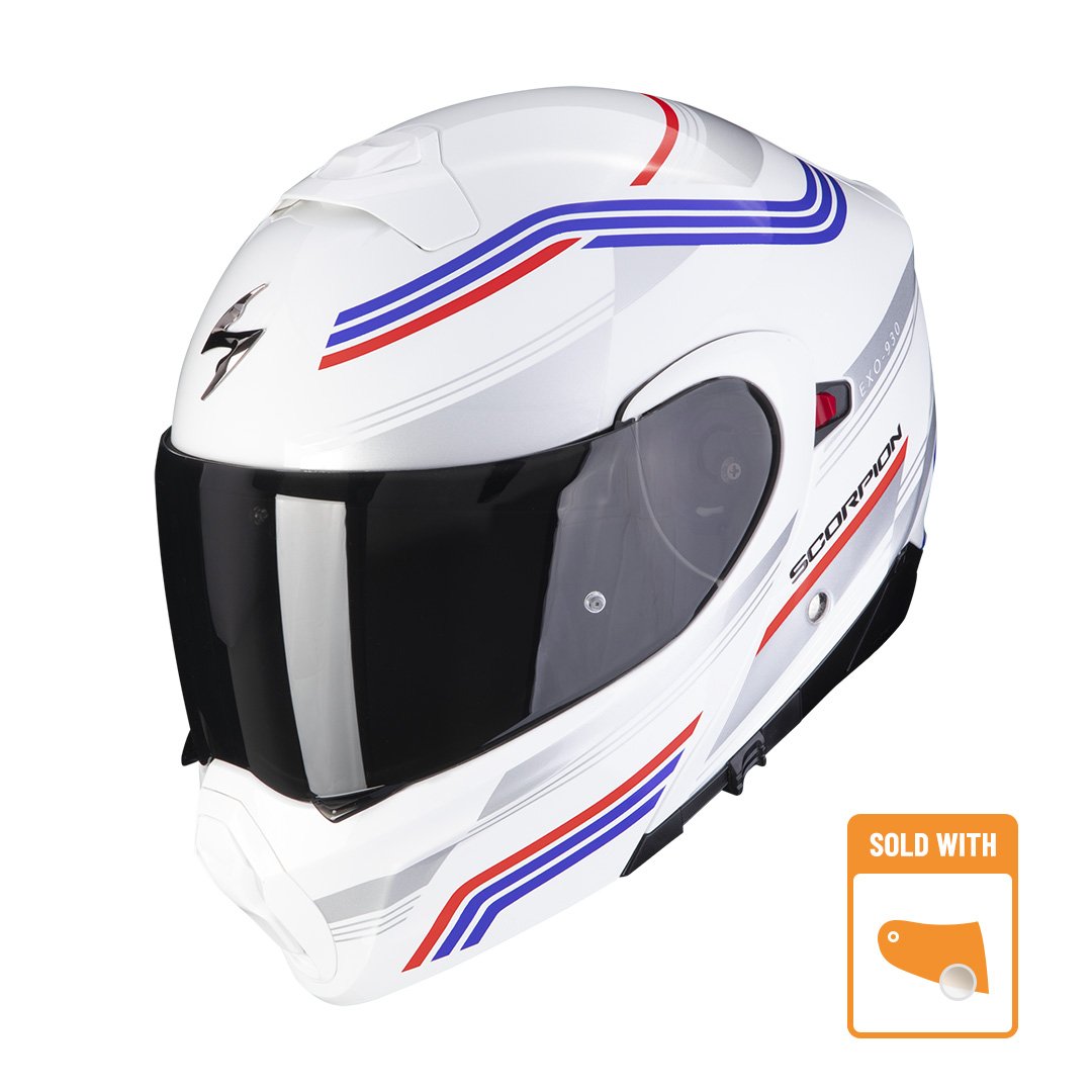 Image of Scorpion Exo-930 Multi White-Blue-Red Modular Helmet Size S ID 3399990110835