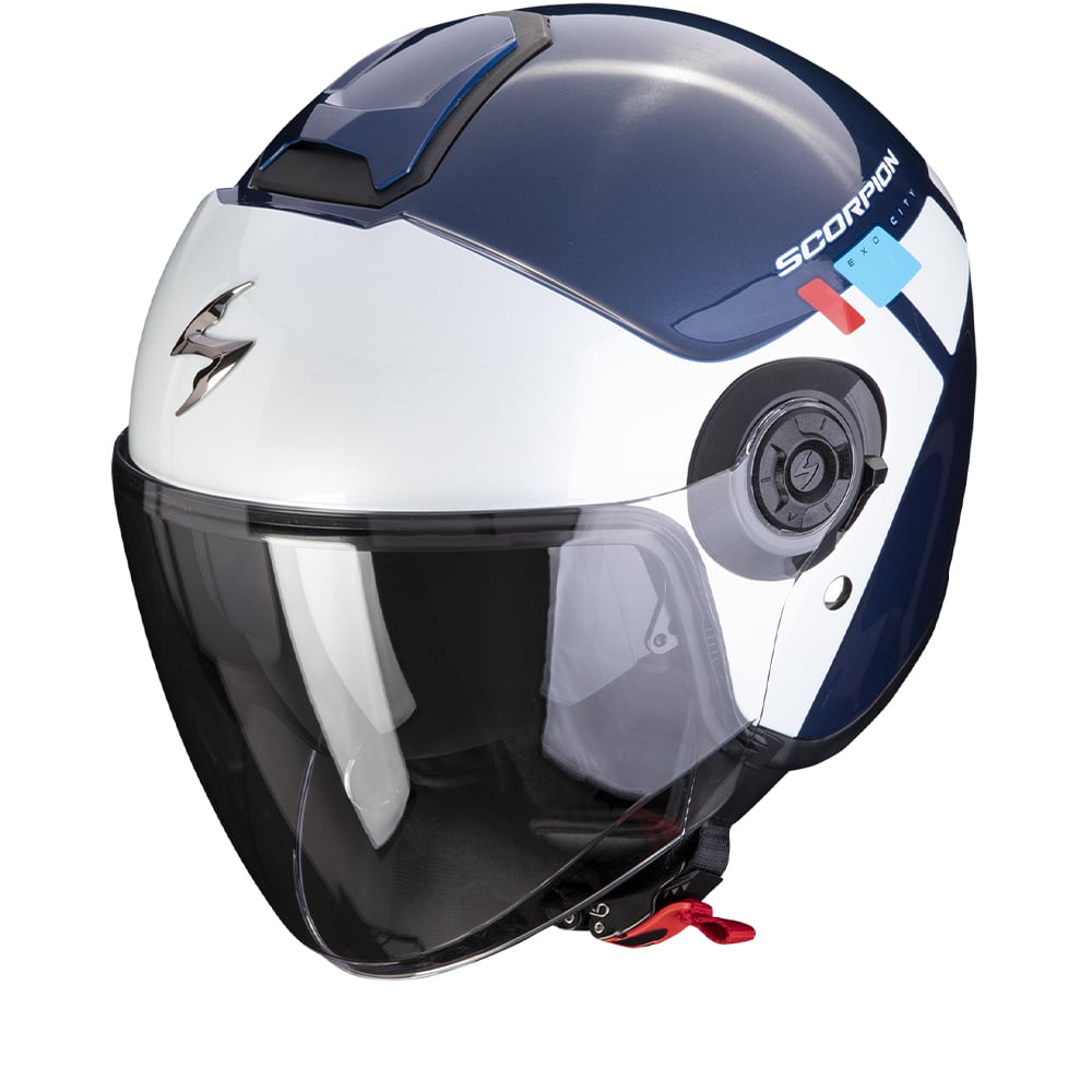 Image of Scorpion Exo-City II Mall Blue-White-Red Jet Helmet Size 2XL ID 3399990110255