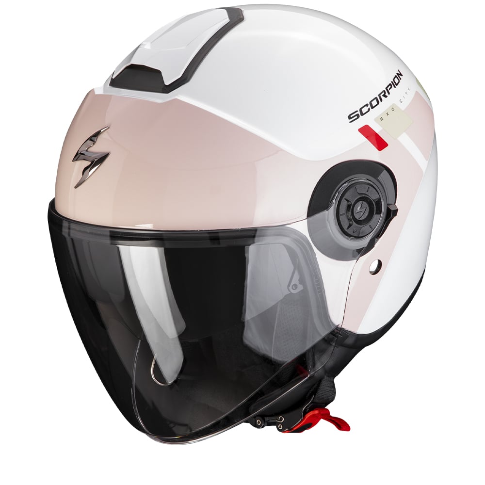 Image of Scorpion Exo-City II Mall White-Pink-Green Jet Helmet Talla L