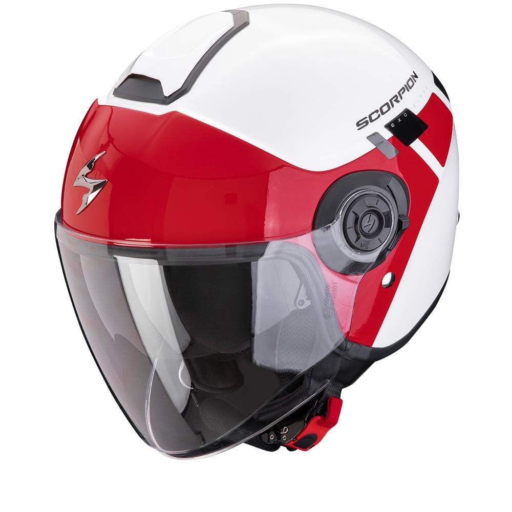 Image of Scorpion Exo-City II Mall White-Red Jet Helmet Size 2XL ID 3701629100603