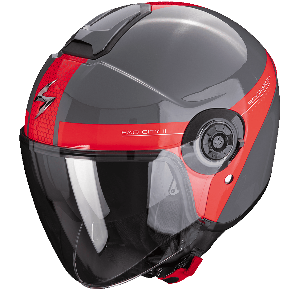 Image of Scorpion Exo-City II Short Grey-Red Jet Helmet Size M ID 3399990108306