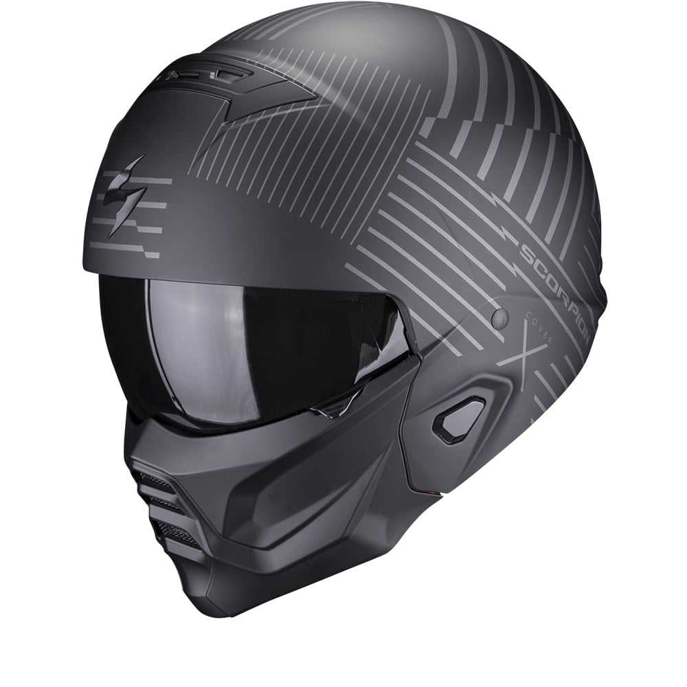Image of Scorpion Exo-Combat II Miles Matt Black-Silver Jet Helmet Size L ID 3399990109815