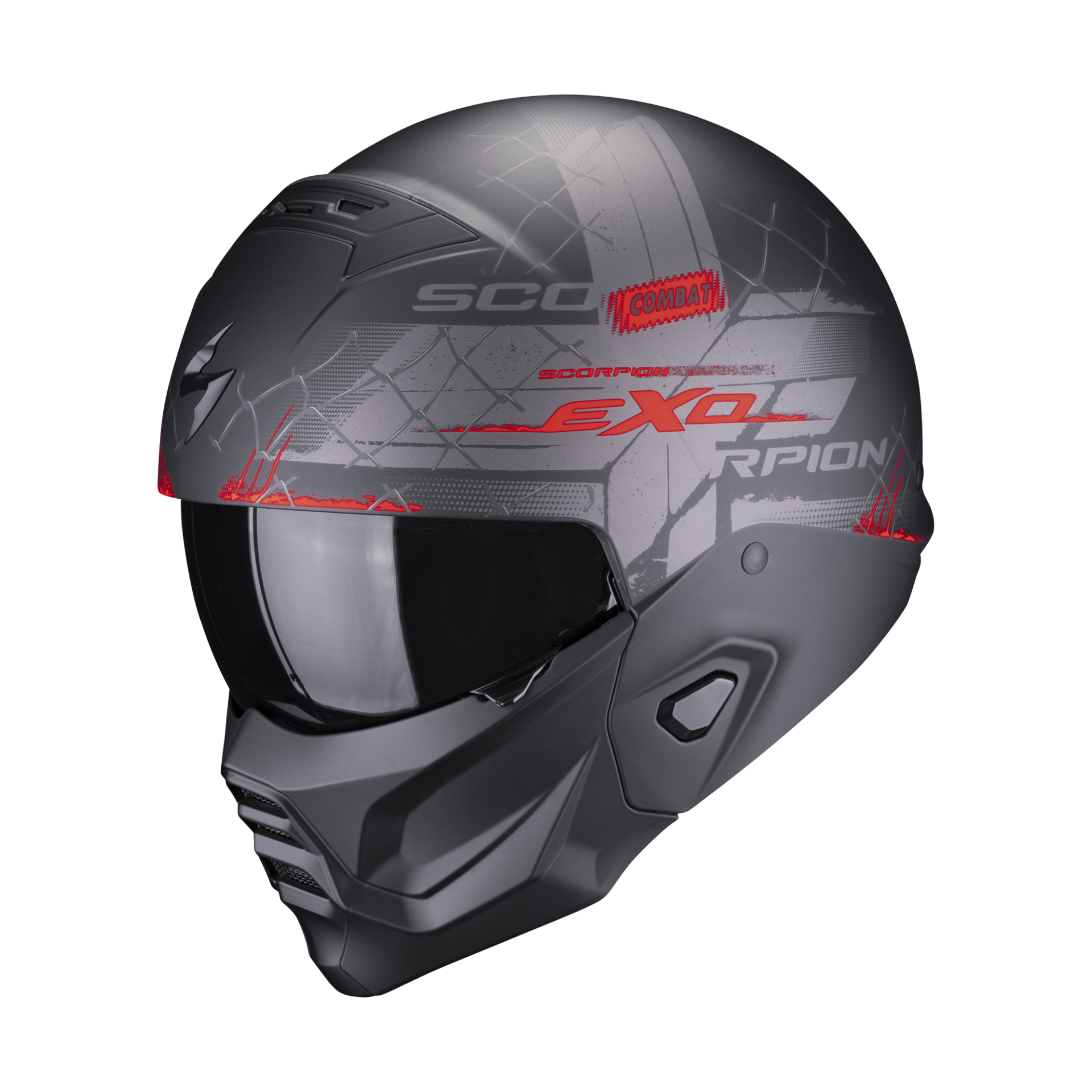 Image of Scorpion Exo-Combat II Xenon Matt Black-Red Jet Helmet Size L ID 3399990109877