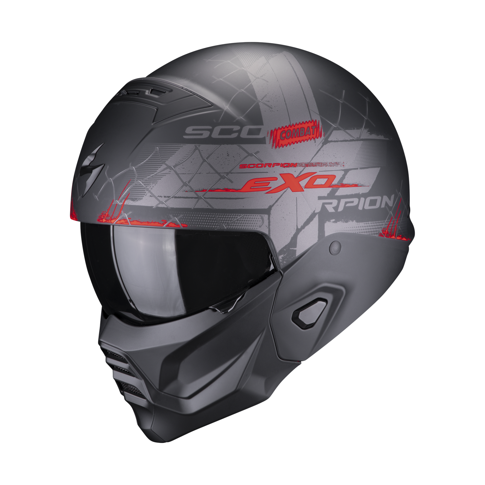 Image of Scorpion Exo-Combat II Xenon Matt Black-Red Jet Helmet Talla M