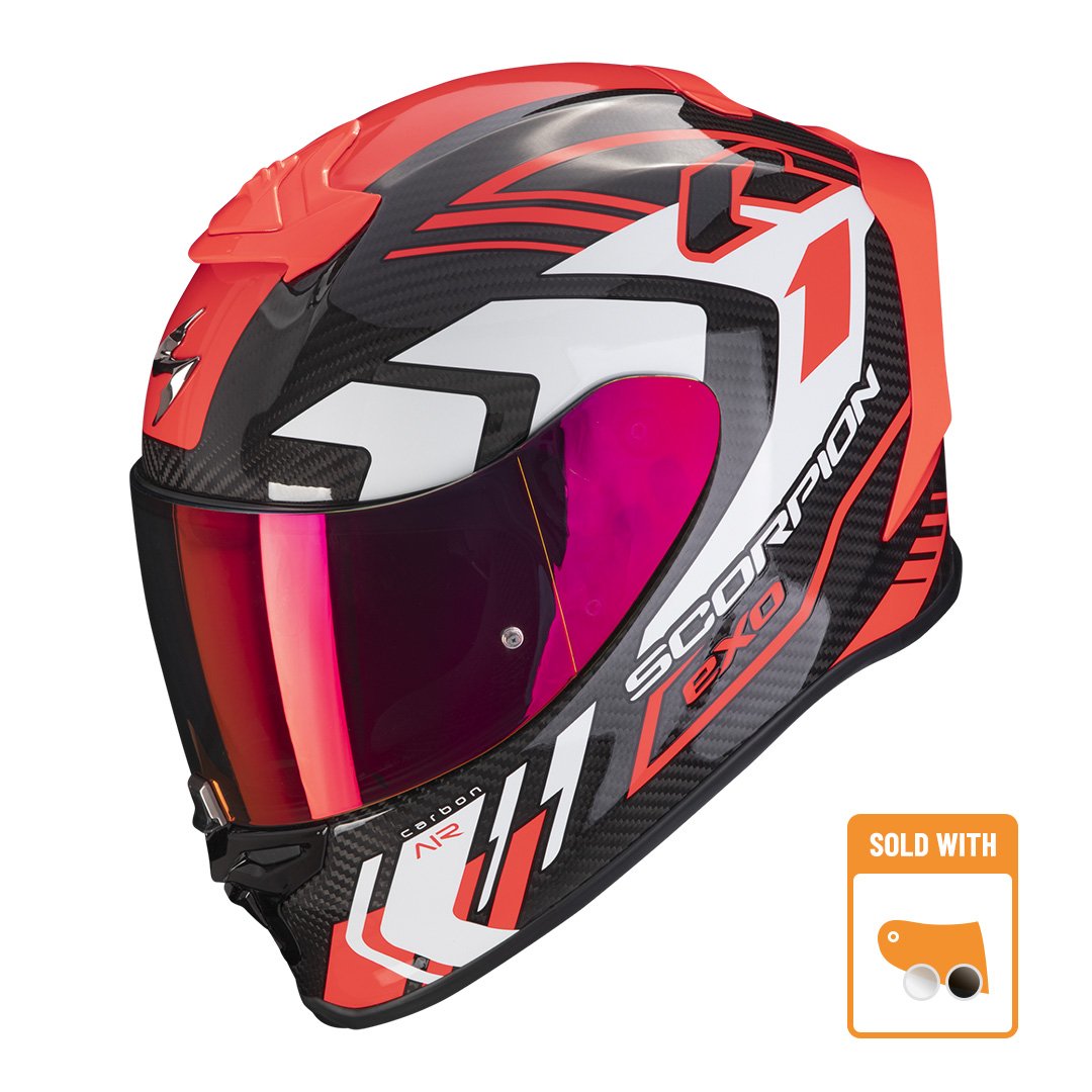 Image of Scorpion Exo-R1 Evo Carbon Air Supra Black-Red Full Face Helmet Talla XS
