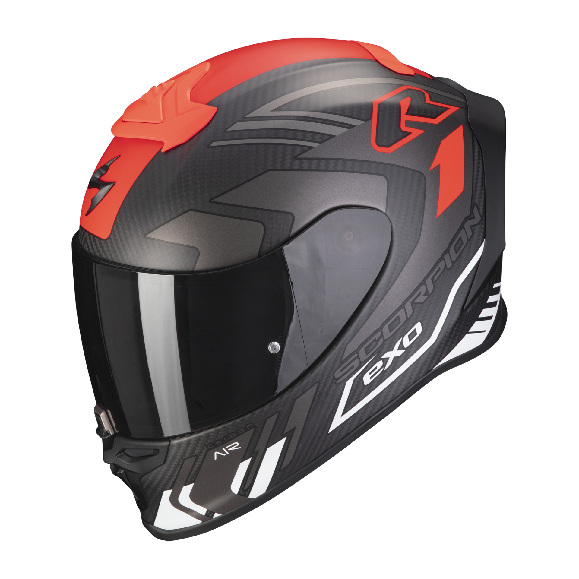 Image of Scorpion Exo-R1 Evo Carbon Air Supra Matt Black-Silver-White Full Face Helmet Talla S