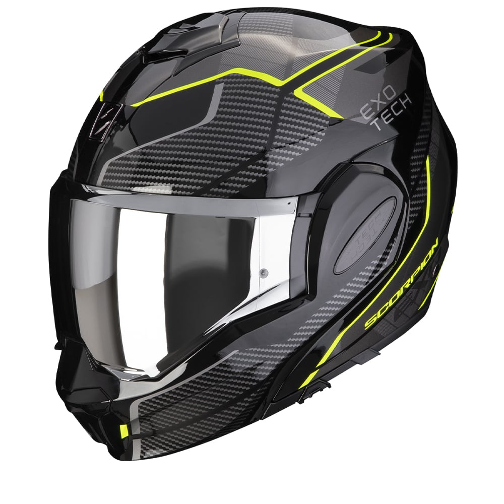 Image of Scorpion Exo-Tech Evo Animo Black-Neon Yellow Modular Helmet Talla 2XL