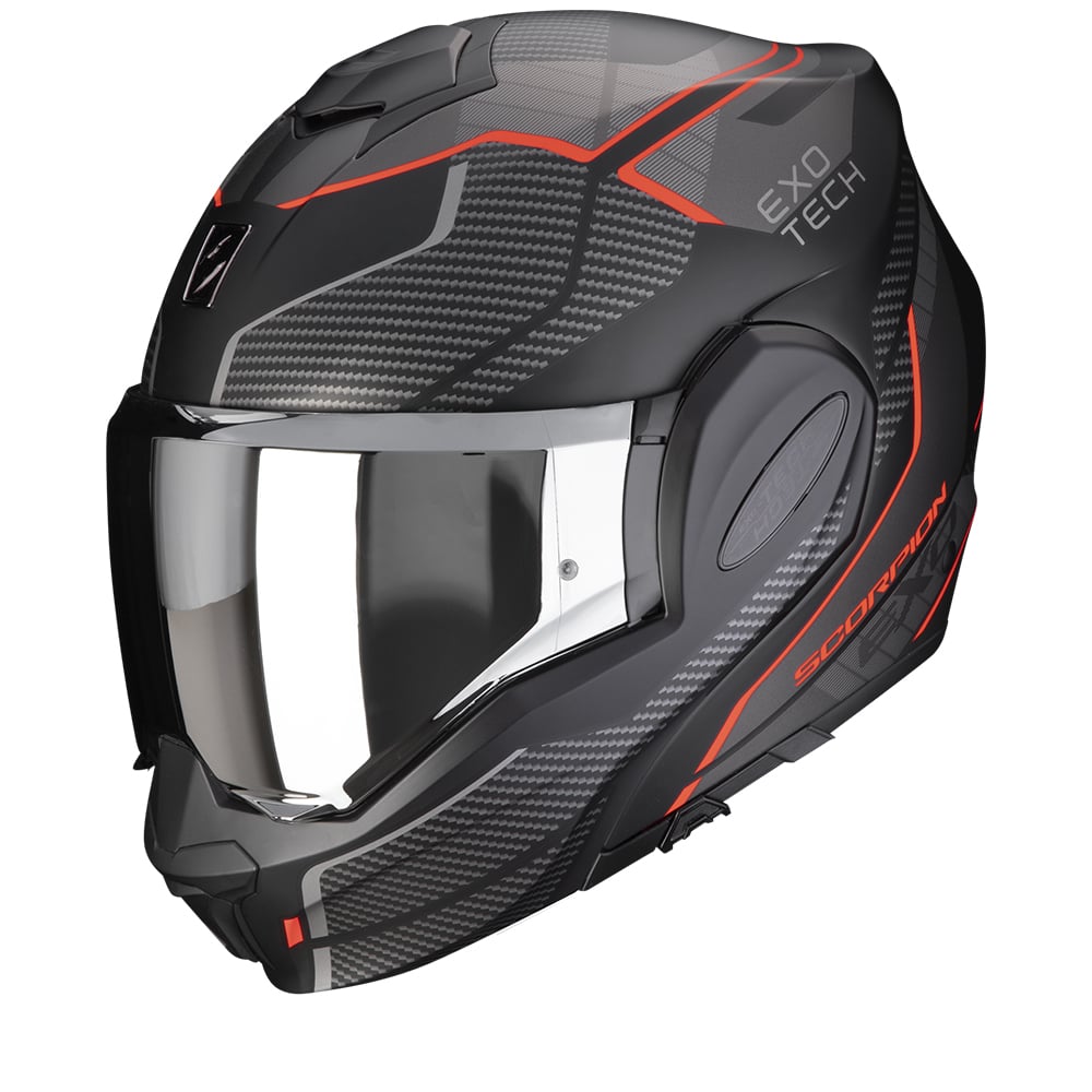 Image of Scorpion Exo-Tech Evo Animo Matt Black-Red Modular Helmet Size 2XL EN