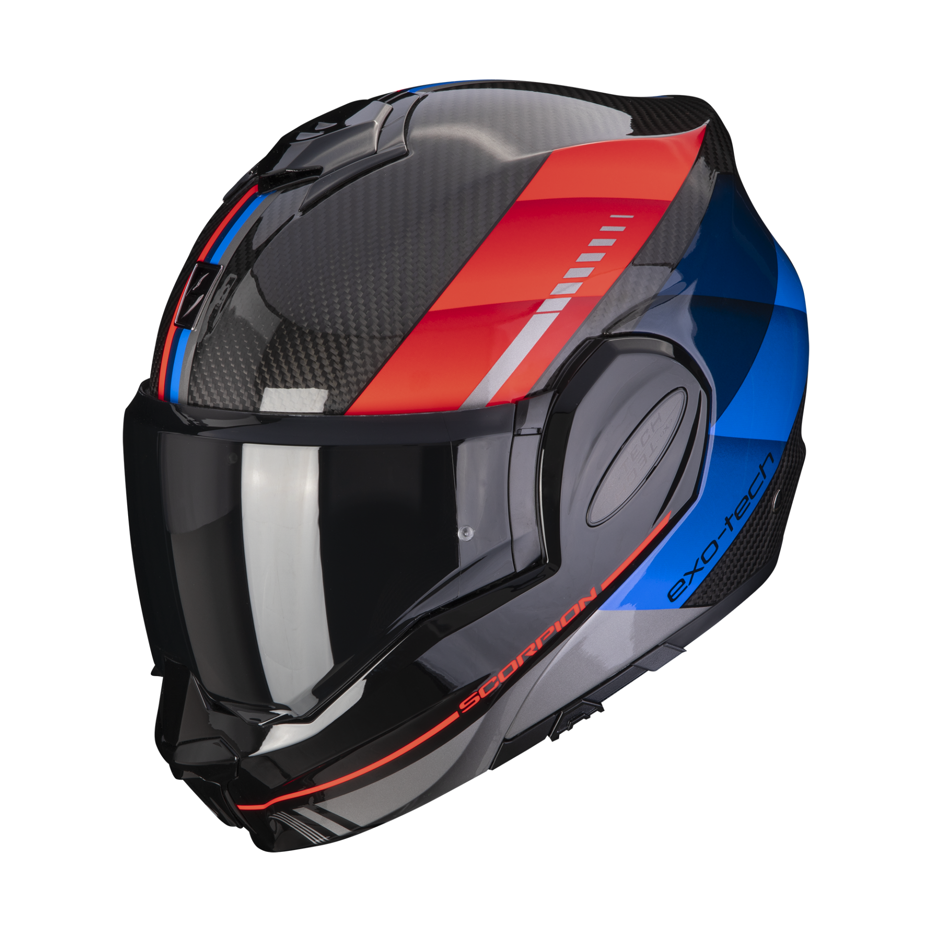 Image of Scorpion Exo-Tech Evo Carbon Genus Black-Blue-Red Modular Helmet Size M ID 3399990101864