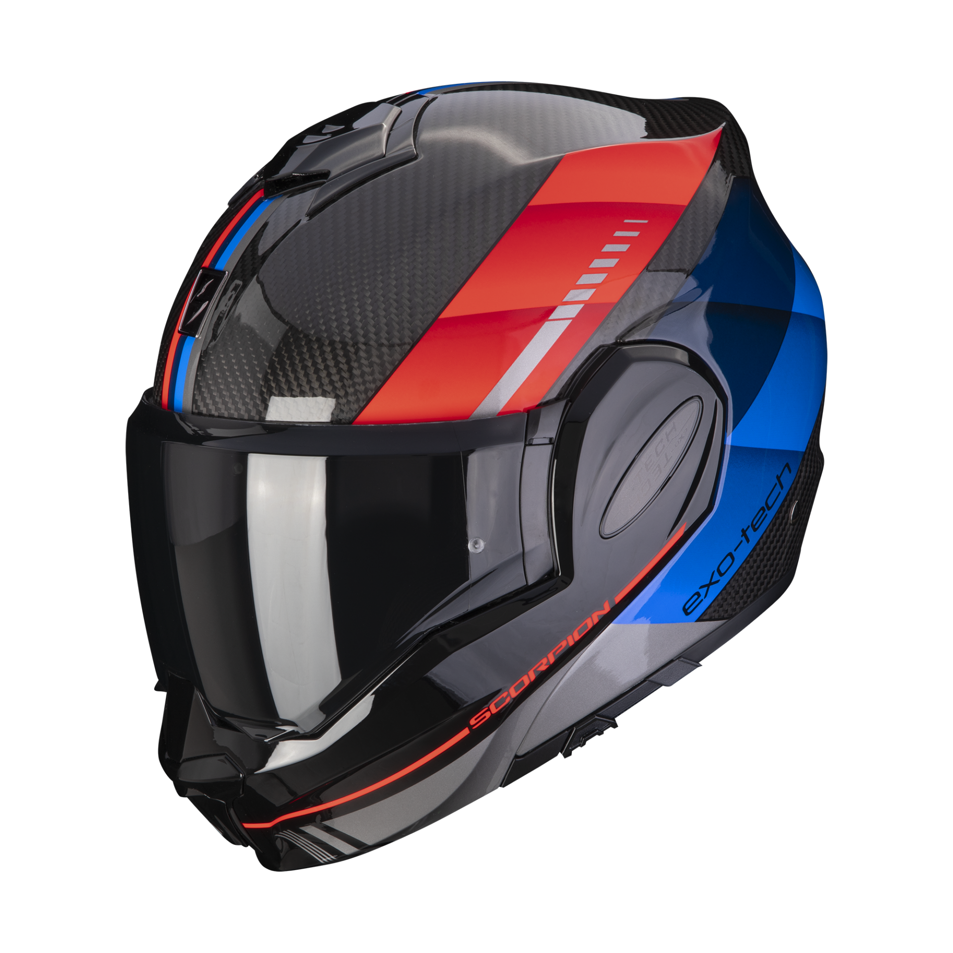 Image of Scorpion Exo-Tech Evo Carbon Genus Black-Blue-Red Modular Helmet Size S ID 3399990101857