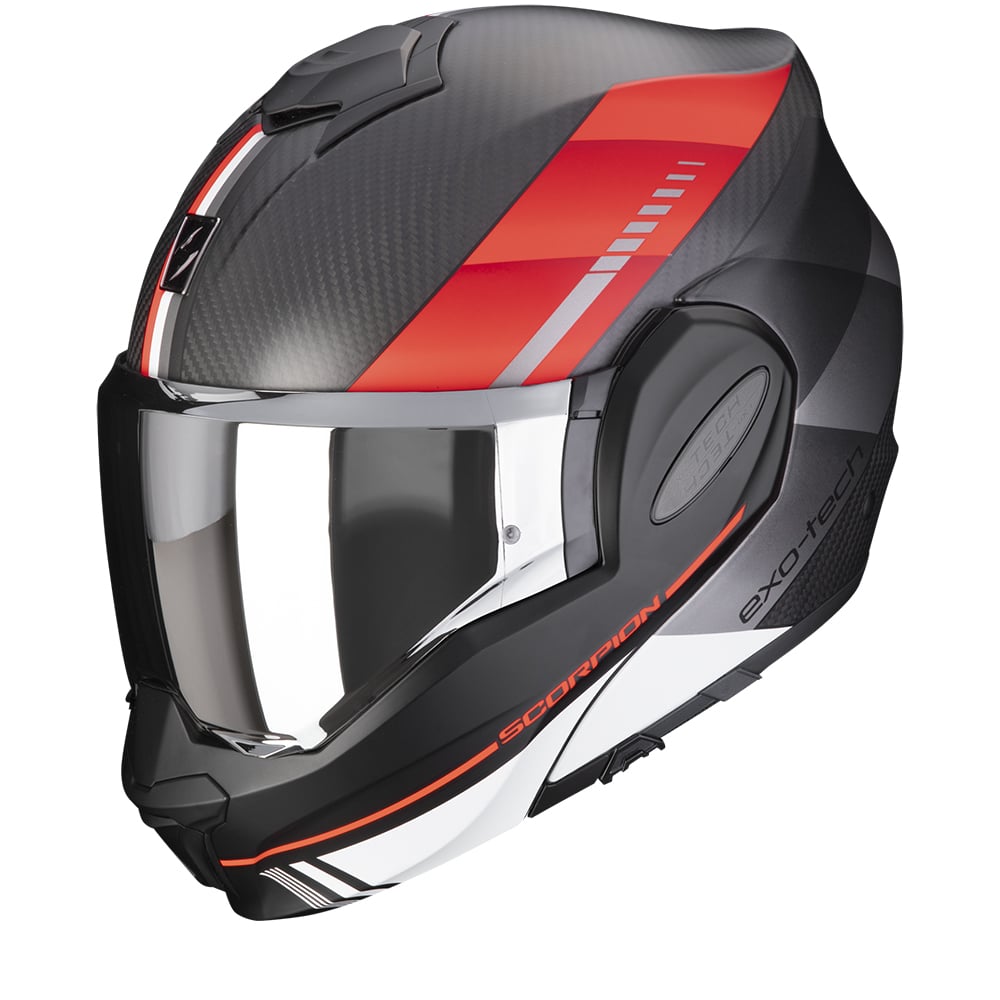 Image of Scorpion Exo-Tech Evo Carbon Genus Matt Black-Red Modular Helmet Size L ID 3399990101819
