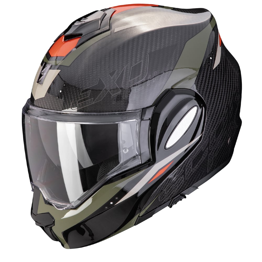 Image of Scorpion Exo-Tech Evo Carbon Rover Black Green Modular Helmet Size L EN