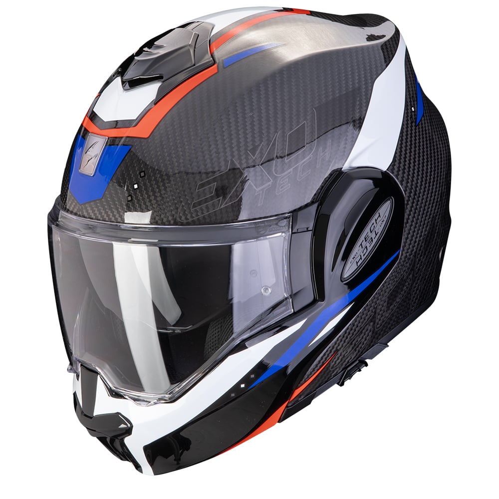 Image of Scorpion Exo-Tech Evo Carbon Rover Black Red Blue Modular Helmet Size M ID 3701629105530