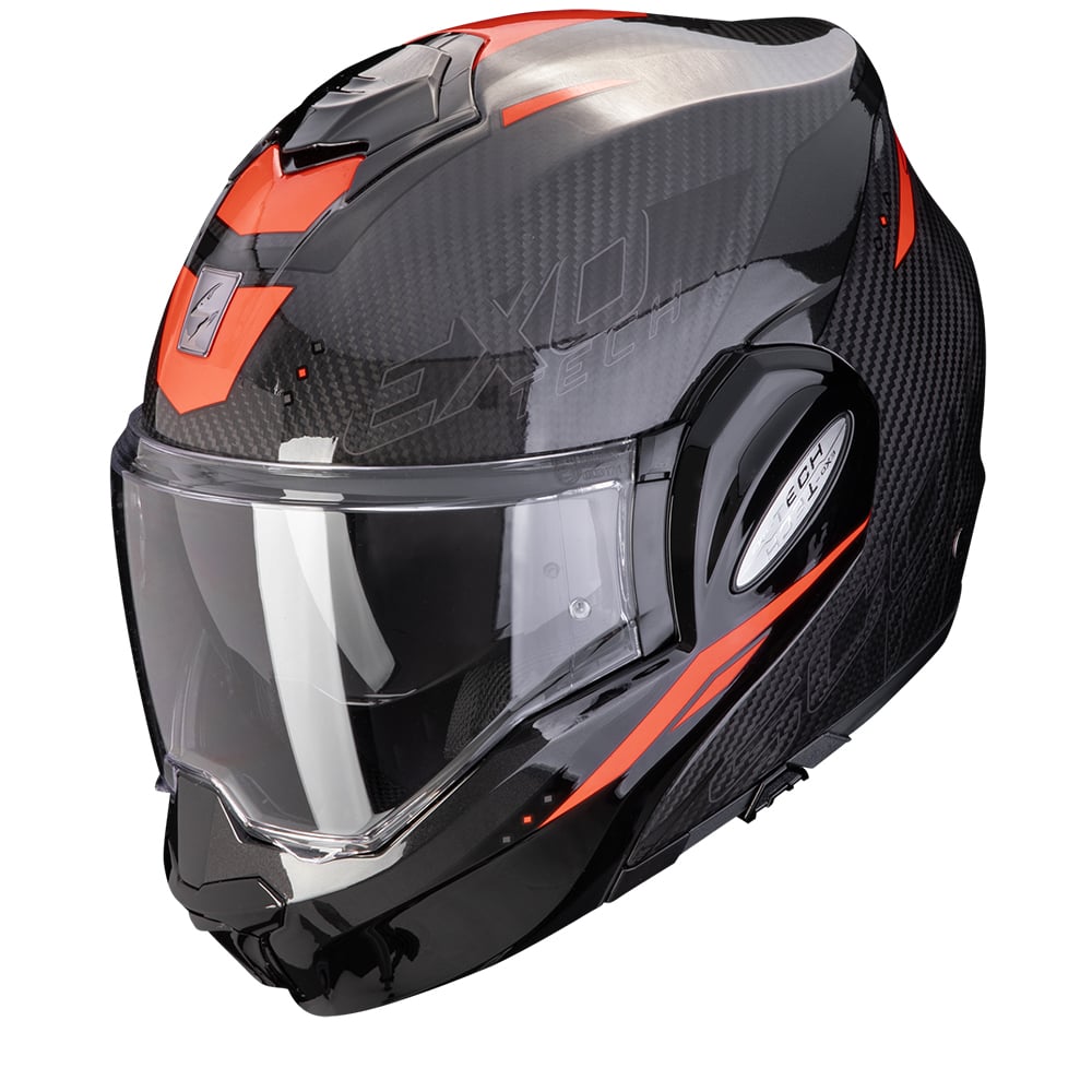 Image of Scorpion Exo-Tech Evo Carbon Rover Black Red Modular Helmet Size S ID 3701629105486