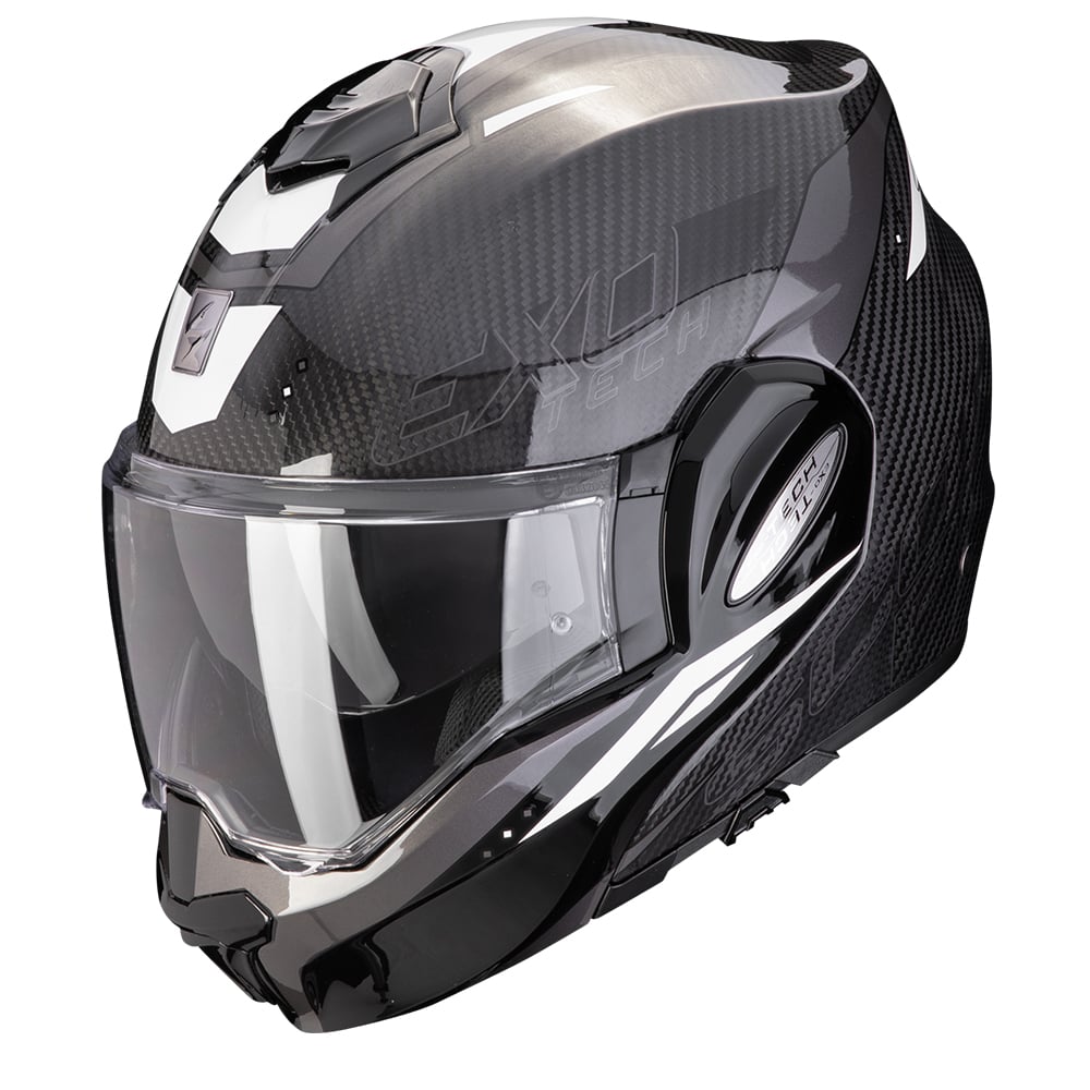 Image of Scorpion Exo-Tech Evo Carbon Rover Black White Modular Helmet Size L ID 3701629105400